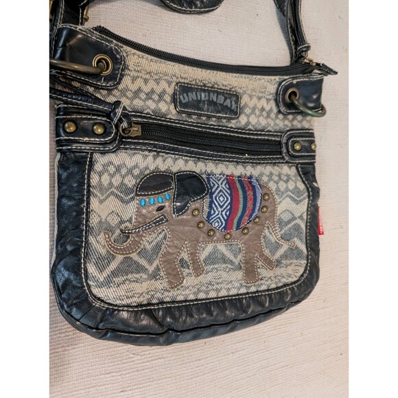 Unionbay Crossbody Bag Elephant Applique Y2K Boho Hippie Festival Faux Leather - Picture 2 of 8
